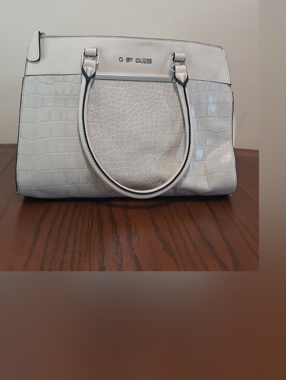 G by GUESS Croc-Embossed White Tote Bag